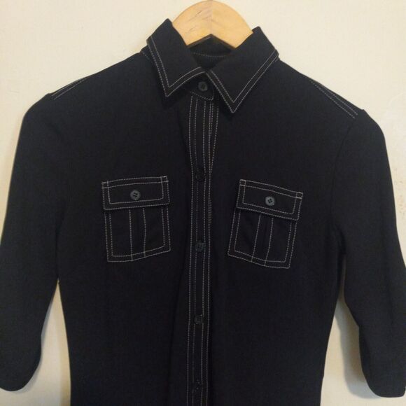 Express Short Sleeve Shirt Dress-Size 3/4-Contrast Stitching-Pockets-Collared - Picture 3 of 9